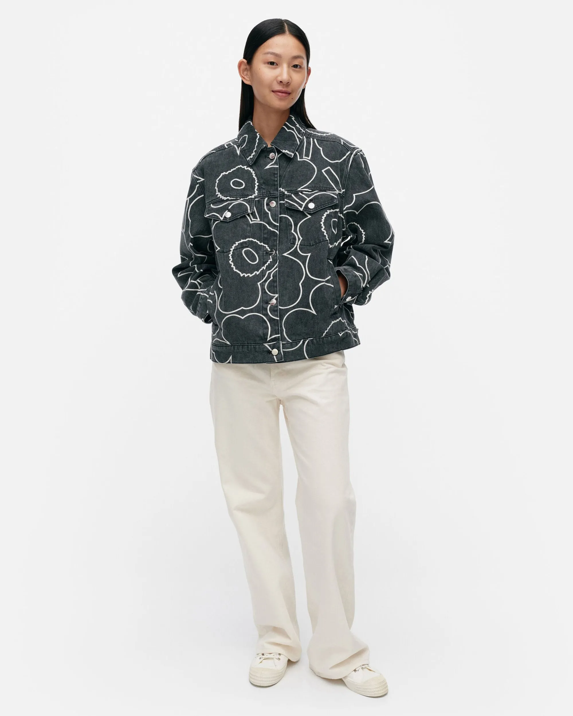 Vaatteet Marimekko Takit Ja Jakut^Kioski Ystu00E4Vyys Pieni Piirto Unikko 2 Farkkutakki